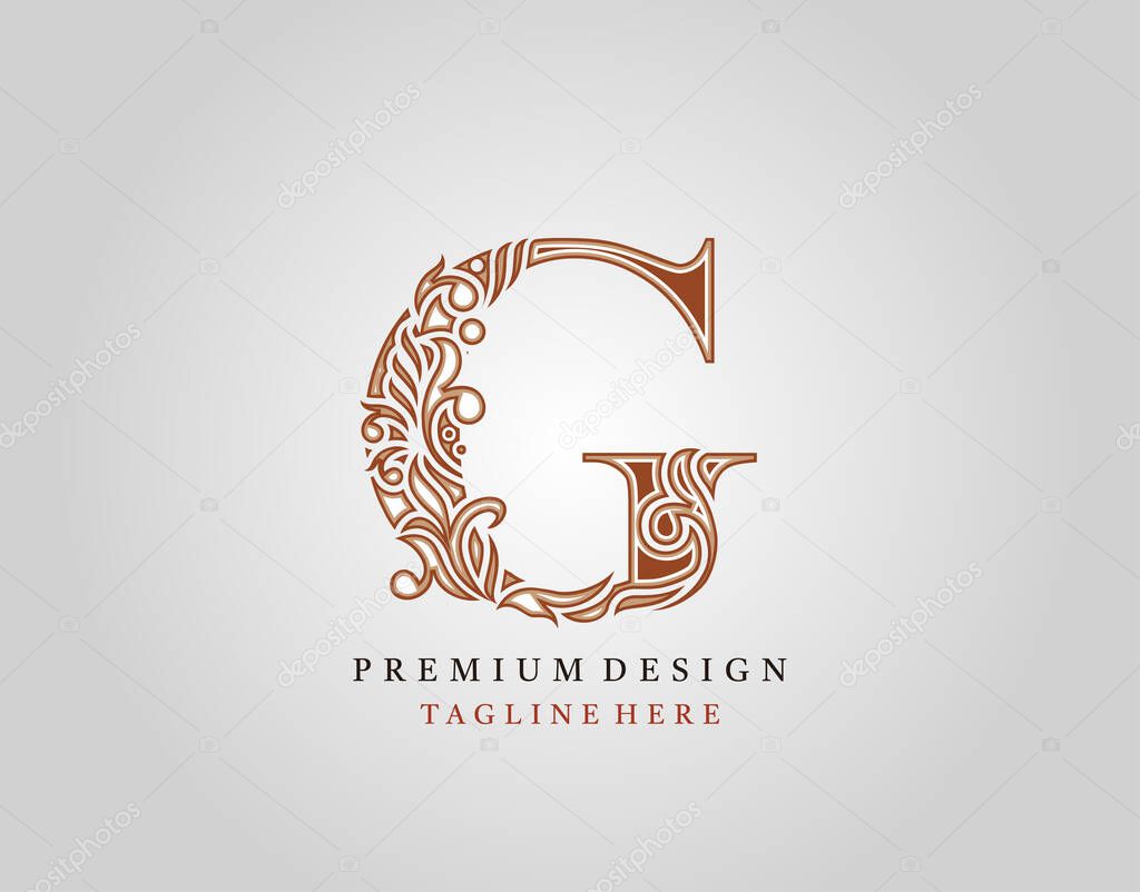 Luxury Initial G Letter logo icon, Elegant floral ornament monogram design vector.