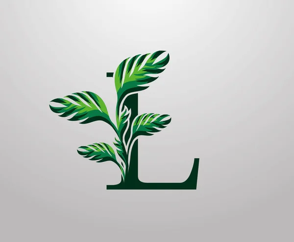 字母L Monstera绿色植物图标 热带树叶装饰标识 — 图库矢量图片