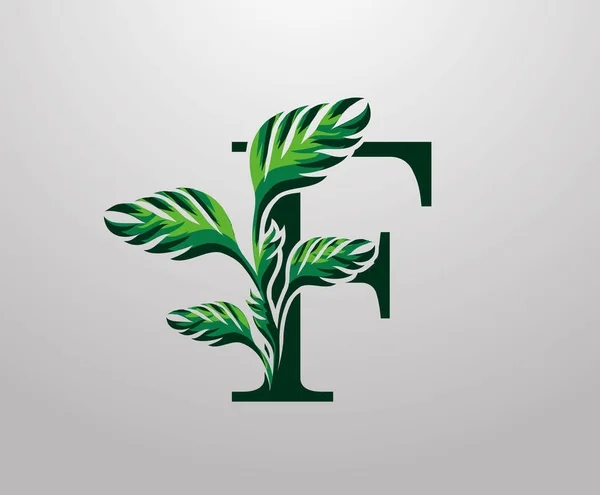 字母F月季绿色植物图标 热带树叶装饰标识 — 图库矢量图片
