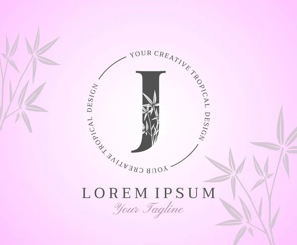 Lettera Femminile Logo Con Bambù Foglie Texture Design Logo Icona — Vettoriale Stock