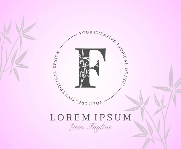Lettera Femminile Logo Con Foglie Bambù Texture Design Logo Icona — Vettoriale Stock