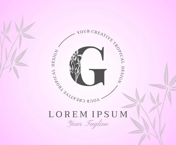 Lettera Femminile Logo Con Bambù Foglie Texture Design Logo Icona — Vettoriale Stock