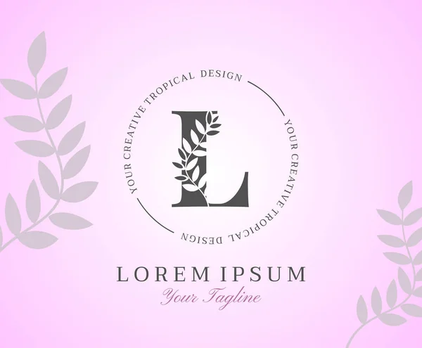 Lettera Femminile Logo Con Nature Leaves Texture Design Logo Icon — Vettoriale Stock