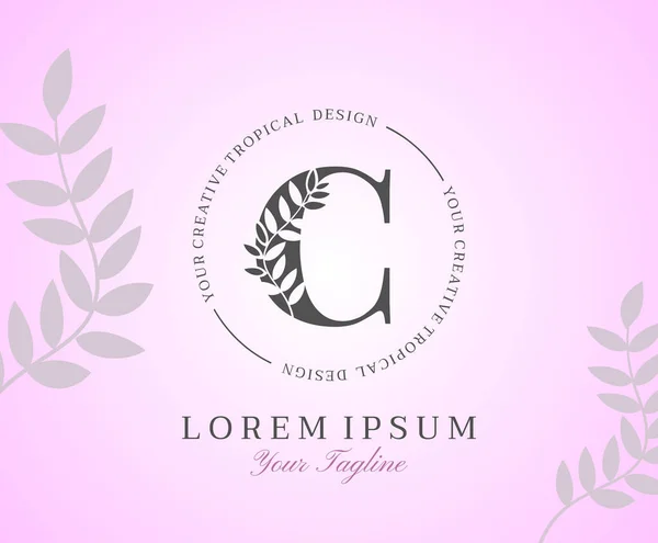 Logo Femminile Lettera Con Logo Nature Leaves Texture Design Icona — Vettoriale Stock