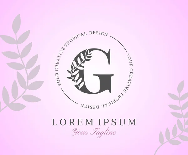 Lettera Femminile Logo Con Nature Leaves Texture Design Logo Icona — Vettoriale Stock