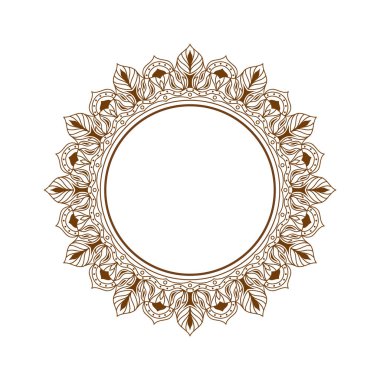 Mandala Vektör Tasarım Elemanı. Süslü dekorasyon. Klasik kahverengi yuvarlak çerçeve çiçek deseni. Şekillendirilmiş çiçek çizgisi motifi.  