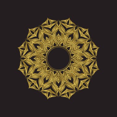 Klasik altın mandala çerçeve tasarım elementi. Altın renkli vintage mandala vektörü. Çiçek desenli çember mandala rozeti. 