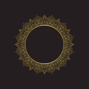 Klas altın mandala çerçeve tasarım elementi. Altın renkli vektör rozet mandala. Çiçek desenli çember mandala rozeti. 
