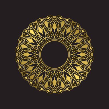 Lüks daire altın mandala çerçeve tasarım elementi. Altın renkli Vector Boho Mandala. Çiçek desenli yuvarlak mandala rozeti.. 