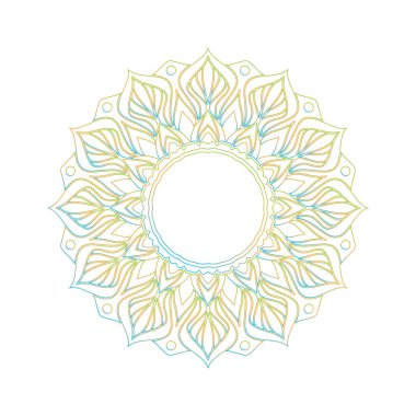 Mandala çizgisi tasarım elementi. Vektör çerçeve mandala canlı mavi, turuncu ve yeşil renklerde. Çiçek desenli mandala. 