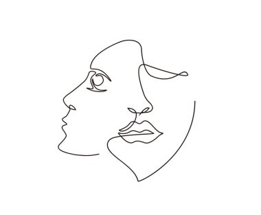Gerçeküstü Yüzler Devamlılığı, set yüzleri ve saç stili çizimi moda konsepti, kadın güzellik minimalisti, vektör çizimi. Poster ve duvar tasarımı tasarım kavramı.
