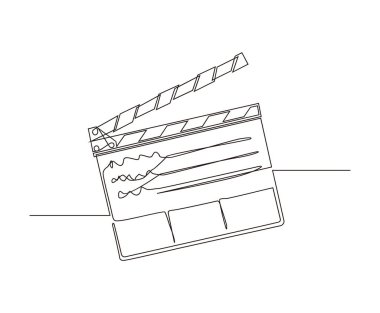 continuous line drawing of movie clapper board. film flap out line design. clipart
