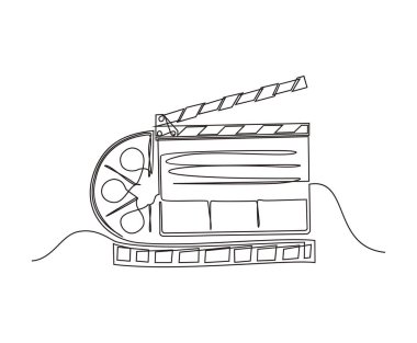 Çekim tahtası ve film makarasının kesintisiz çizimi. film flep retro tasarımı.