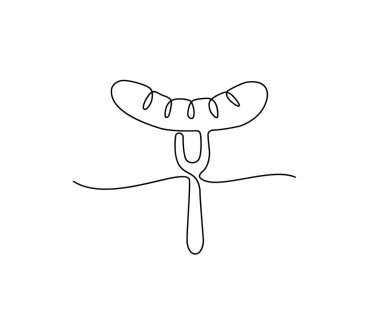 bbq parti vektör illüstrasyonunda sosis ve çatalın kesintisiz çizimi. Bıçaklı el çizimi minimalizm tarzı.