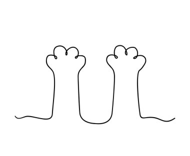 Devamlı kedi pençesi çizimi. Minimalist siyah çizgili sanat pençesi beyaz arkaplanda izole edilmiş. 