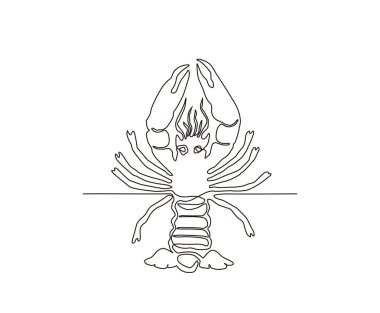 Istakoz aralıksız çizim tarzı. Minimalist siyah ıstakoz deniz ürünleri taslağı. düzenlenebilir aktif vuruş vektörü. 