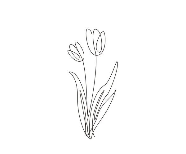 Bir Çizgi Sürekli Çiçek Tek Çizgi Çizim Sanat Tropik Yapraklar — Stok Vektör