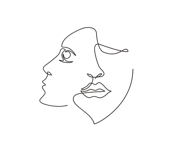 Surreal Faces Continuous Line Drawing Set Faces Hairstyle Fashion Concept — Stock Vector