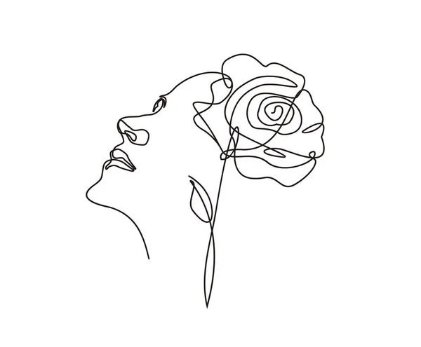 Linha Contínua Rostos Surreais Desenho Rostos Abstratos Rosa Flor Ilustração — Vetor de Stock