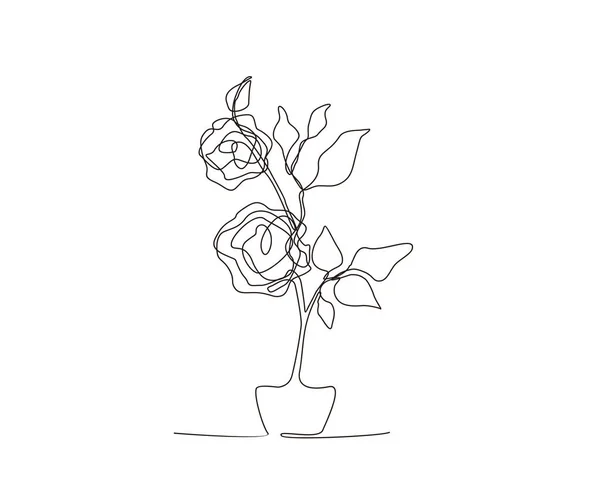 Disegno Linea Continua Fiore Rosa Nel Vaso Design Astratto Rosa — Vettoriale Stock