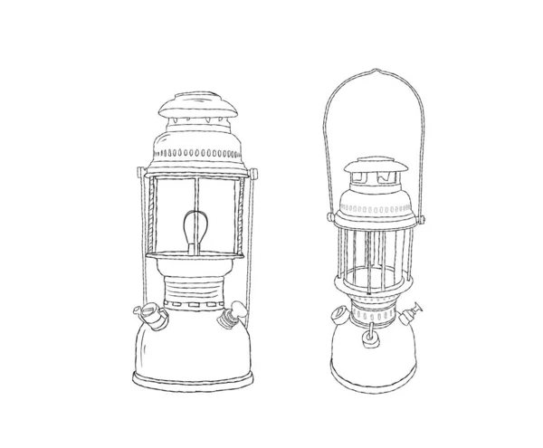 Petromac Lights Hand Drawn Vector Design Vintage Lantern Outline Design — Stock Vector