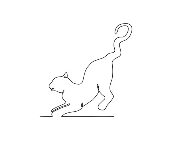 Continuous Line Art Drawing Cat Minimalist Black Outline Art Style — Stock Vector