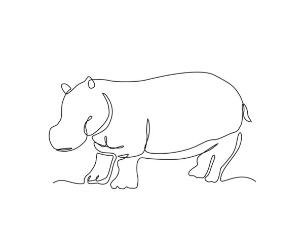 Hippo Linha Contínua Estilo Desenho Arte Esboço Hipopótamo Preto Minimalista — Vetor de Stock