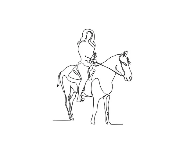 Dibujo Continuo Del Arte Línea Caballo Mujer Diseño Minimalista Del — Vector de stock