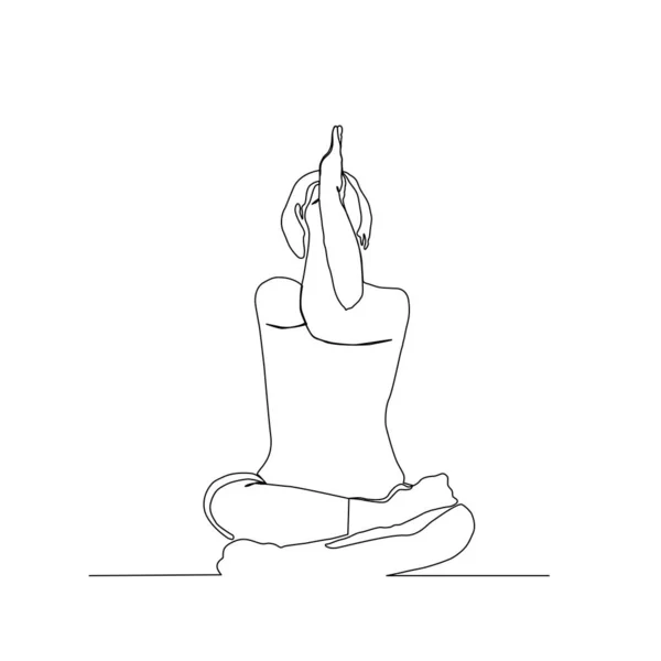 Continue Lijn Tekening Van Vrouw Zitten Gekruiste Benen Mediteren Yoga — Stockvector