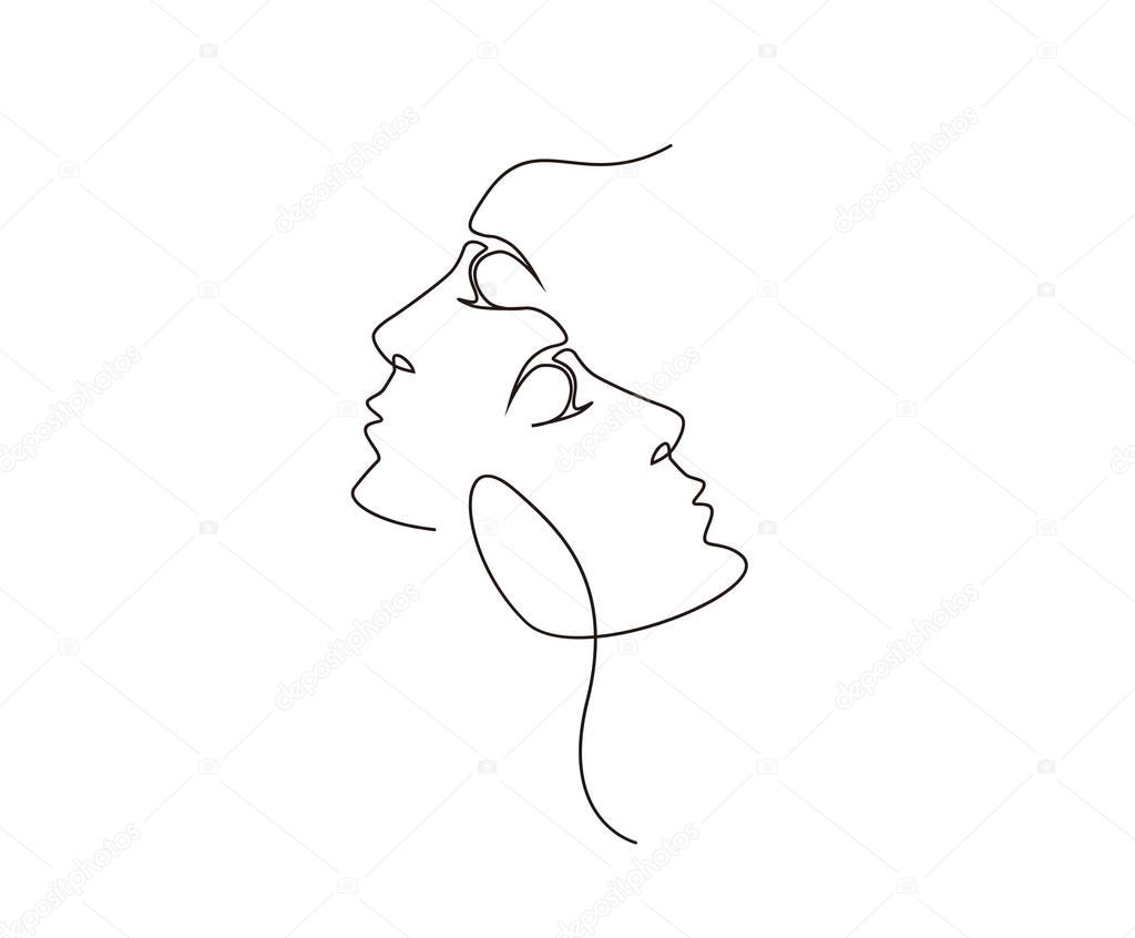 Continuous line of surreal faces , drawing of set faces and hairstyle, fashion concept, woman beauty minimalist, vector illustration. Poster and wall art design outline design concept.