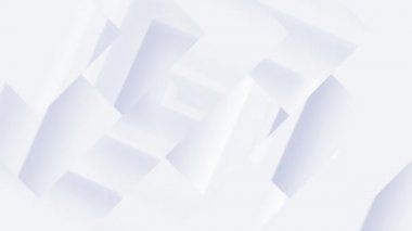 Kırık geometrik şekilleri kübizm şeklinde dönen temiz beyaz hareketli arkaplan animasyonu. Bu soyut minimalist arka plan odak noktasından çıkar ve kusursuz bir döngüdür..