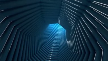 Gelecekçi teknolojik hareket arkaplan animasyonu: sonsuz döngü ve ışık yansıtmalı parlak mavi tünel.