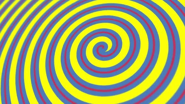 Looping Hypnotic Circus Spiral Motion Background Animation Blue Red Yellow — Stock Video