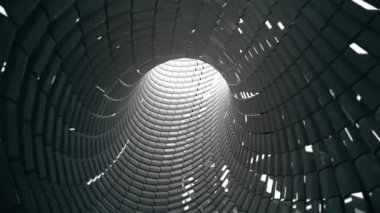 Fütürist teknolojik hareket arkaplan animasyonu: ışık yansımaları ile sürekli dönen ve parlayan uzay gemisi tüneli.