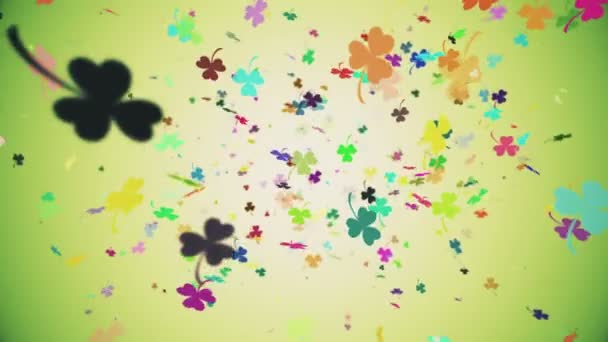 Seamlessly Looping Multi Colored Falling Shamrocks Motion Background Animation Saint — Stock Video