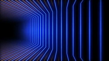 Kıvrımlı, parlak mavi ve altın renkli neon ışık kübü ile hareket arkaplanı döngüsü.