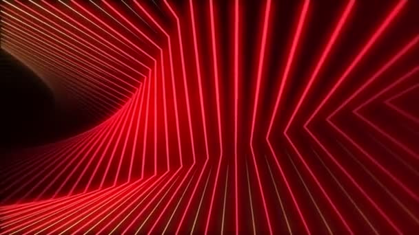 Gloeiend Rood Goud Draaien Neon Vierkanten Beweging Achtergrond Looping Full — Stockvideo