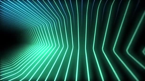 Twisting Blauwe Groene Zeshoekige Neon Lichtstralen Beweging Achtergrond Looping Full — Stockvideo
