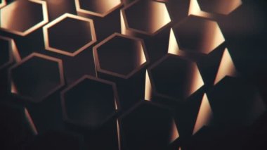 Kahverengi dönen izometrik altıgenler. Döngüsel, tam hd hareket arkaplanı.