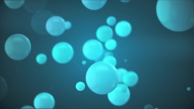 Nazikçe hareket eden mavi parlak kabarcıklar. Döngüsel, tam hd hareket arkaplanı.