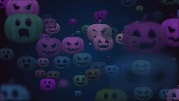 Seamlessly Looping Halloween Background Animation Collection Scary Multi Colored Pumpkins — Stock Video