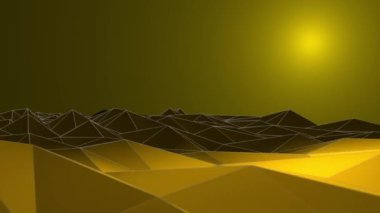 Retro bilim kurgu hareketli arka plan animasyonu: sarı bir gezegende düşük polyester arazi üstgeçidi.