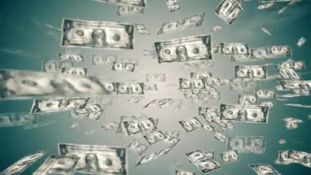 Беспрепятственно Зацикливаясь Деловой Финансовой Анимации Сотни Долларовых Купюр Плавающих Воздухе — стоковое видео
