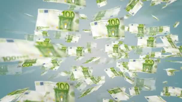 Zbiór 100 Banknotów Euro Unoszących Się Powietrzu Pętla Pełny Biznes — Wideo stockowe
