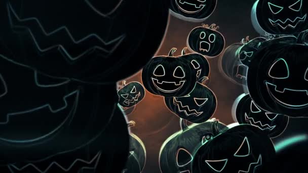 Halloween Motion Background Animation Collection Spooky Pumpkins Creeping Camera Looping — Stock Video