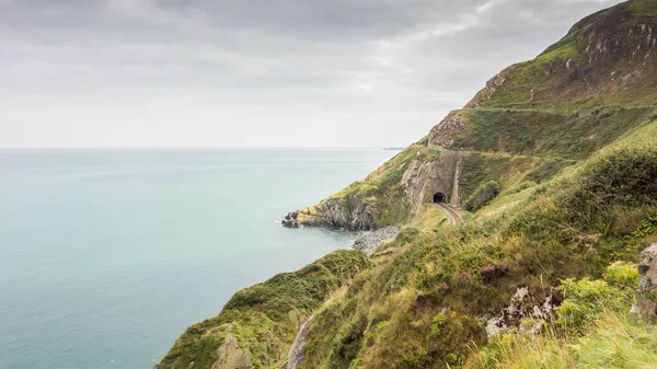 Bray, County Wicklow, İrlanda yakınlarındaki uçurumlarda demiryolu hattı ve tünel..