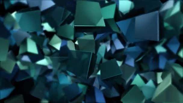 摘要技术背景 闪亮的绿色和蓝色立方体向上漂浮旋转 这个技术动作背景动画是完整的Hd和无缝循环 — 图库视频影像