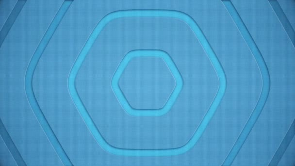 青のハーフトーンは 中央から優しく放射される丸みを帯びた六角形を背景にドット この抽象技術の背景にはフルHdとシームレスなループがあります — ストック動画