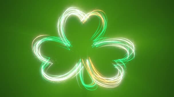Saint Patrick Day Bakgrund Glödande Neon Shamrock Den Irländska Gröna — Stockvideo