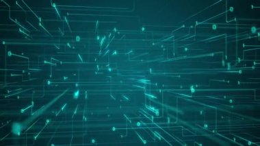 Soyut teknoloji 3D devre kartı hızlı hareket eden dijital veri transferi ve ikili kod birler ve sıfırlarla donatılmış arka plan. Bu modern teknoloji geçmişi kusursuz bir döngü..
